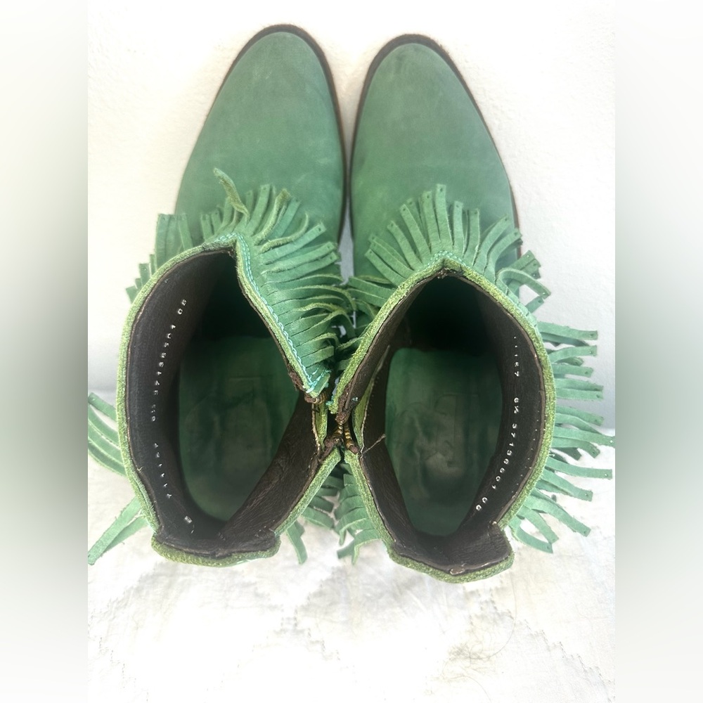 Liberty Black Nomad Leather Fringe Ankle Booties - Sz 6.5 - Green - EUC - Picture 7 of 13